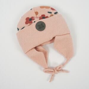 Deux‎ Par Deux Soft Knit Baby Ear Flap Hat Blush Pink Floral Print Size 18-24m